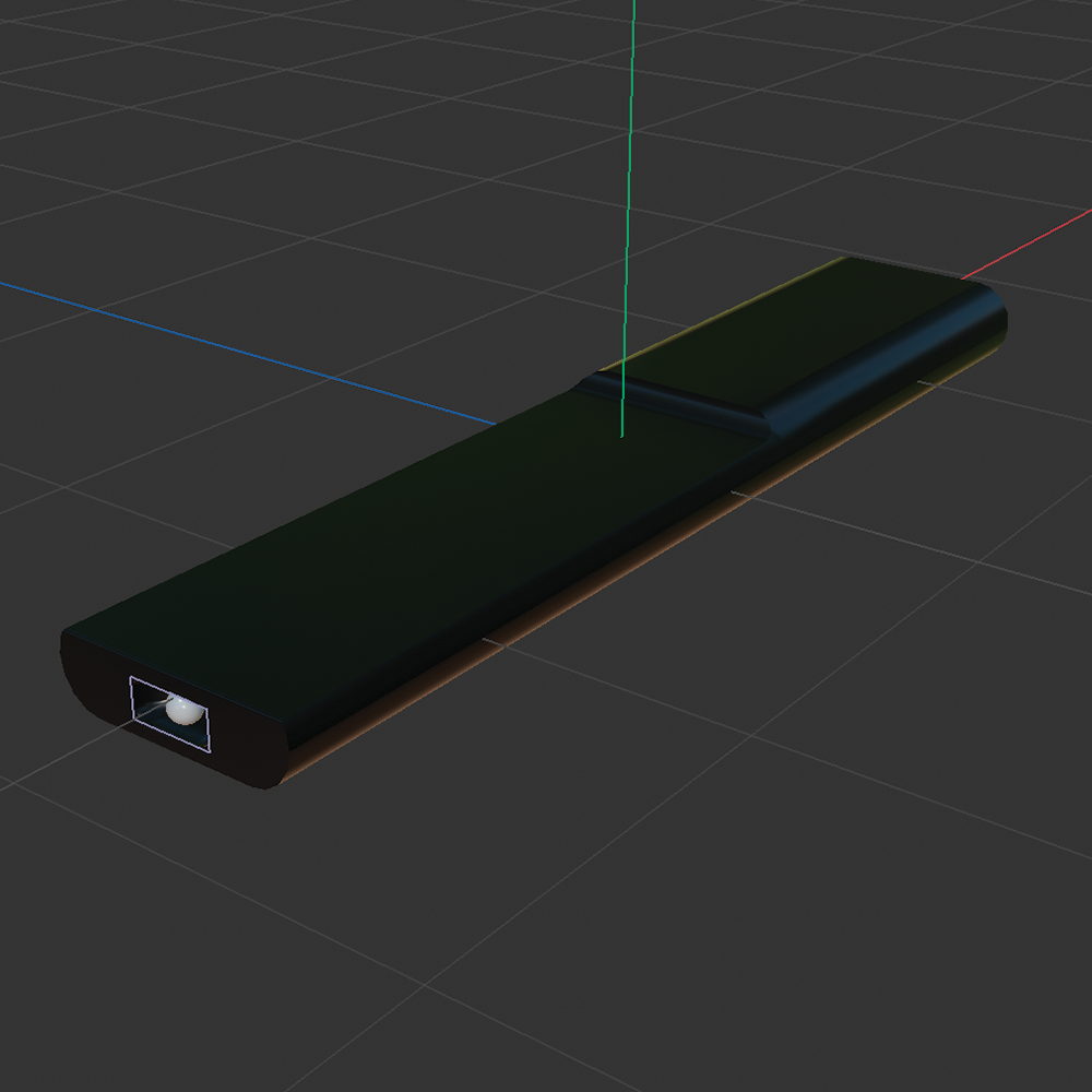 Successful attempt at shaping the TV remote, this time using realistic measurements, and added the sensor at the front of the remote as a detail.