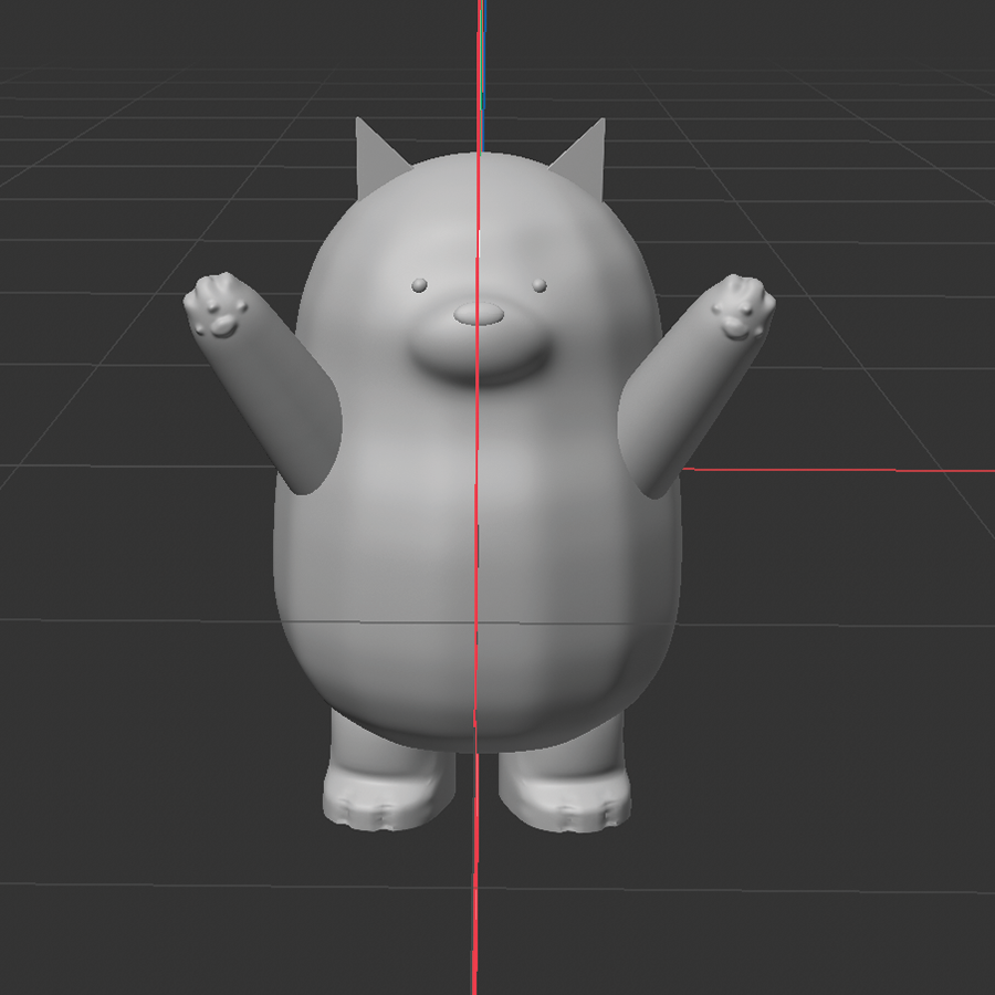 Added the arms, which are just capsules that I stretched appropriately, then used the symmetry tool to create two. For the details on the paws, I used the sculpt tool to create small indentations to represent the paw pads and the indents between fingers. I also added the ears, which were made with the spline tool.