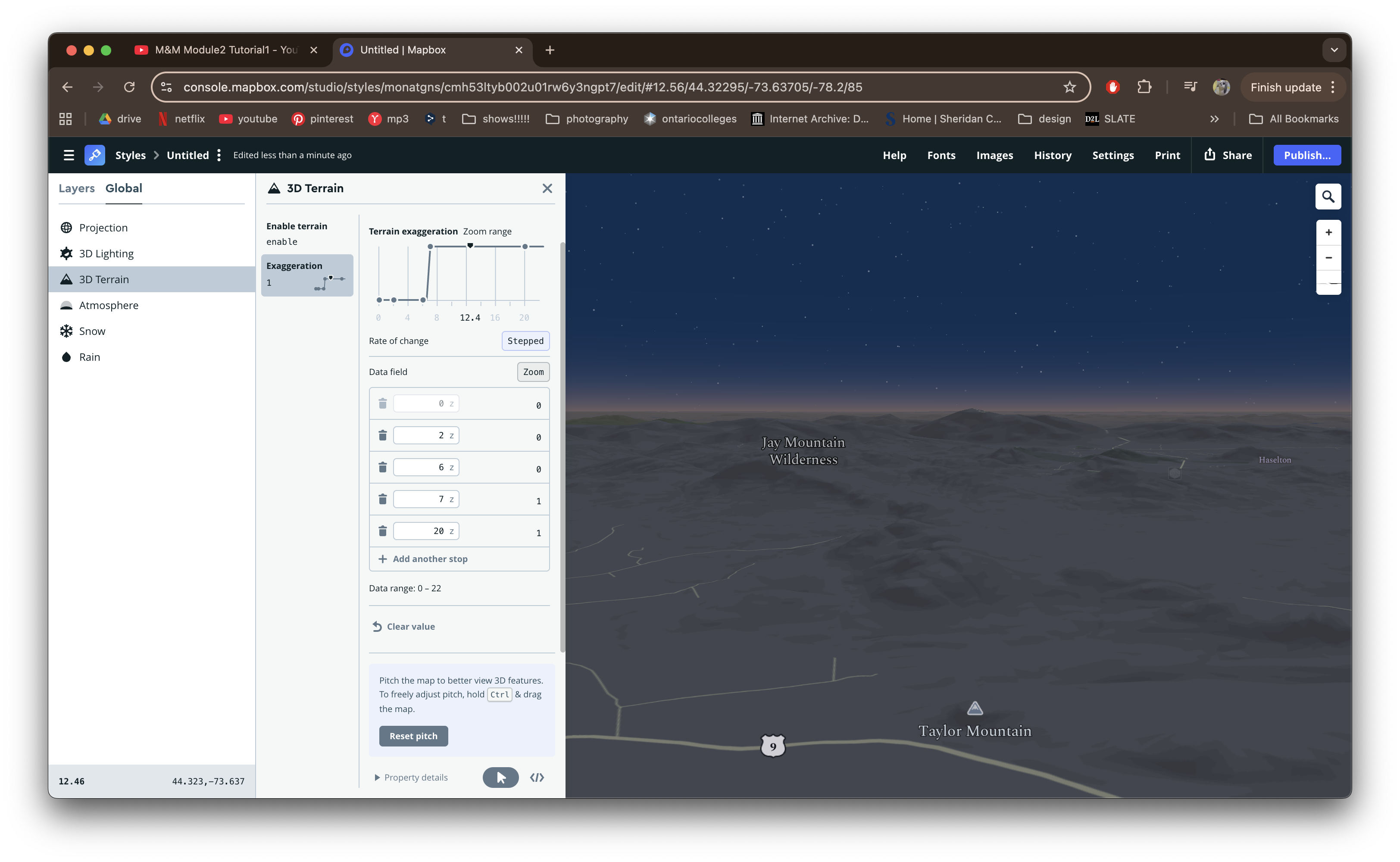 Playing with fonts and 3D terrain settings.