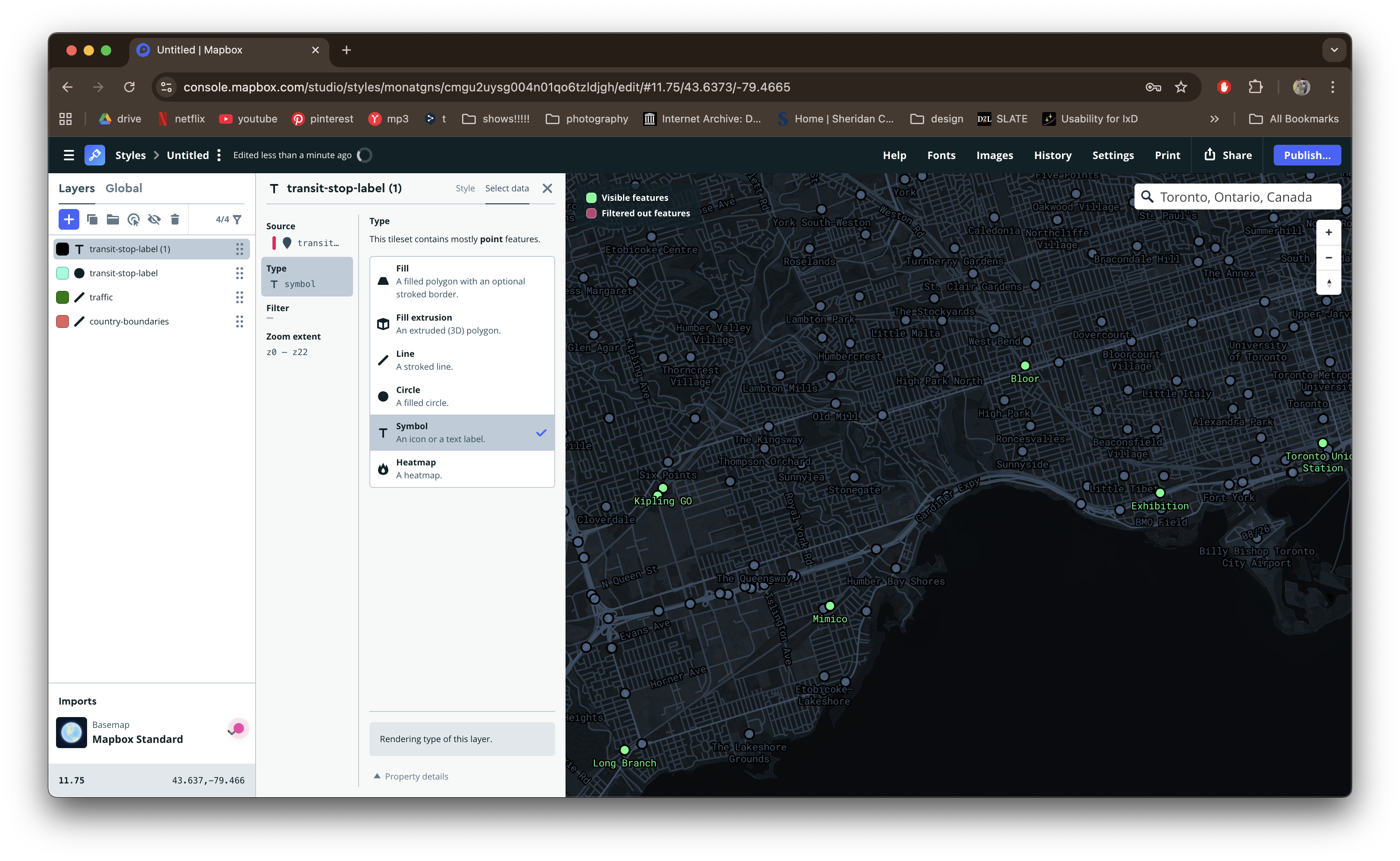 Added another layer that shows the actual names/labels of the transit stops.