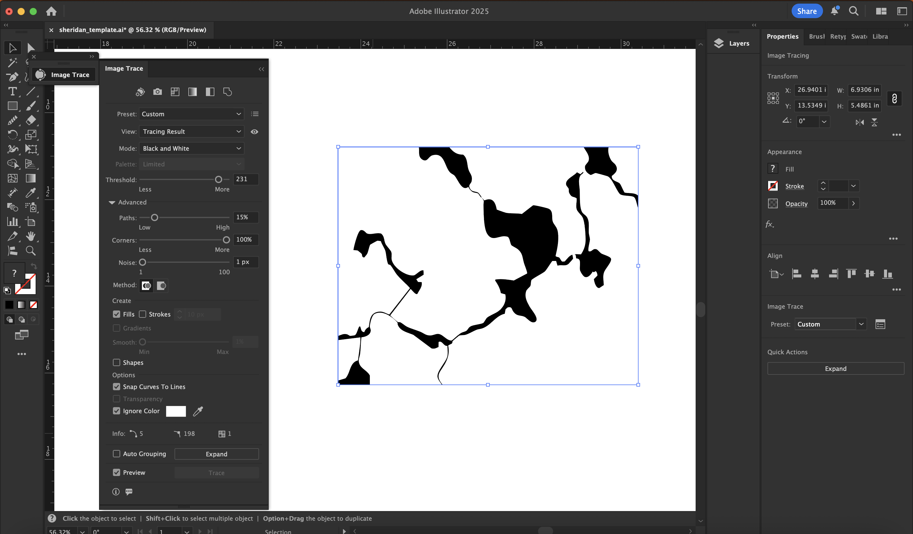 Further experimentation with the image trace settings to get a cleaner look.