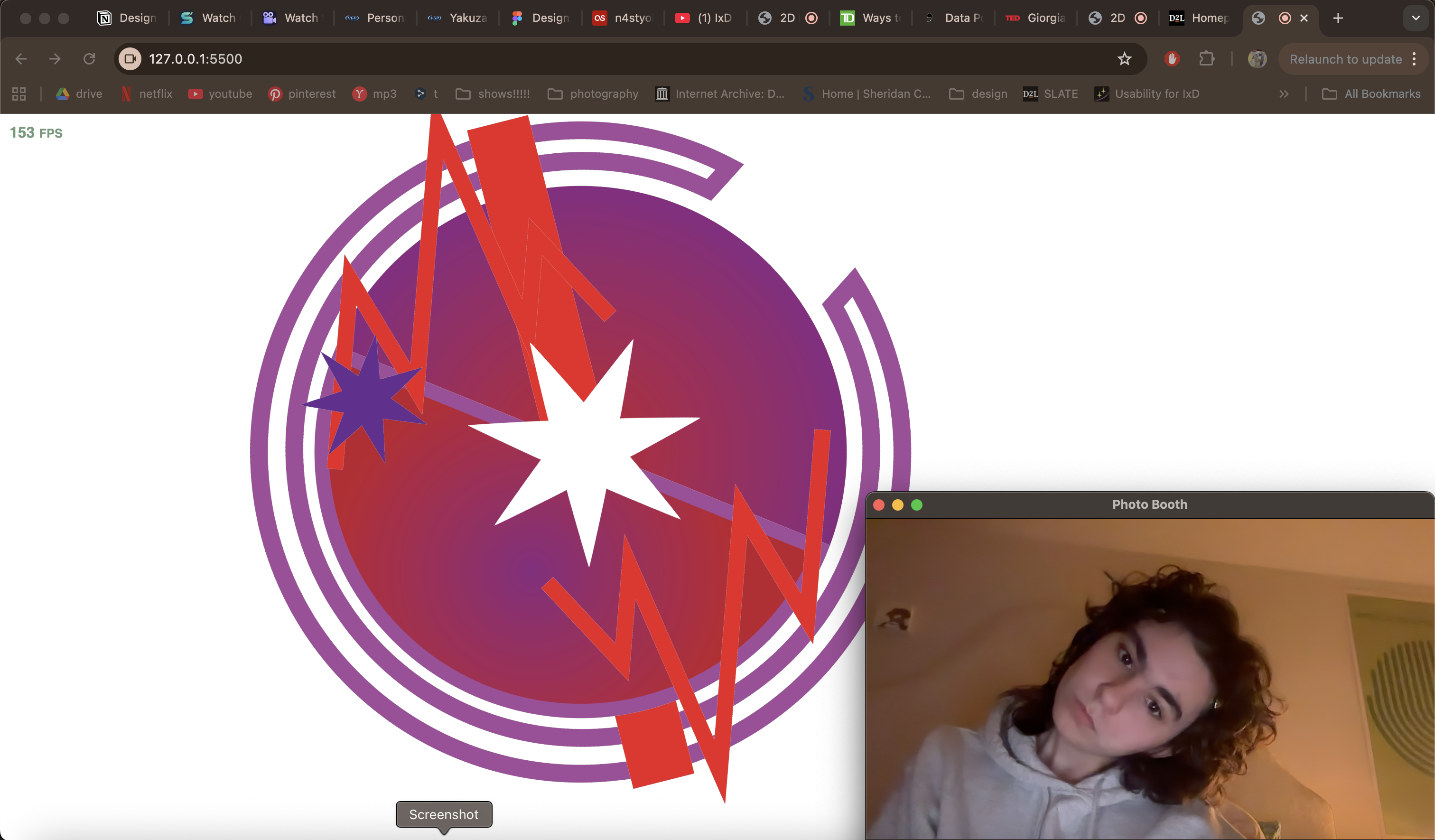 Experimentation with different angles and distances from the screen to see how my first composition would react to my movements.