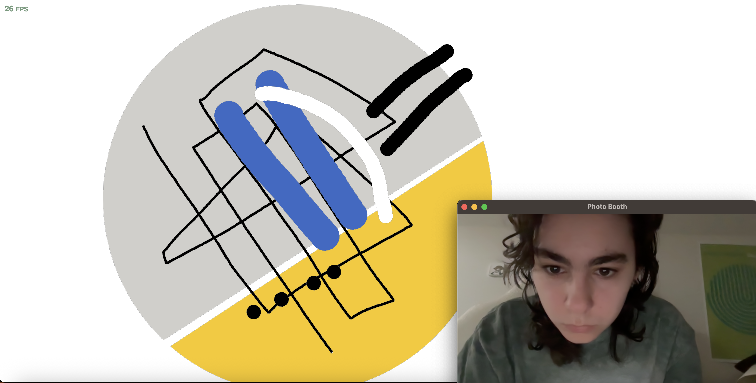Initial experimentation with different angles and distances from the screen to see how the different pieces of the default/example composition would react to my movements.